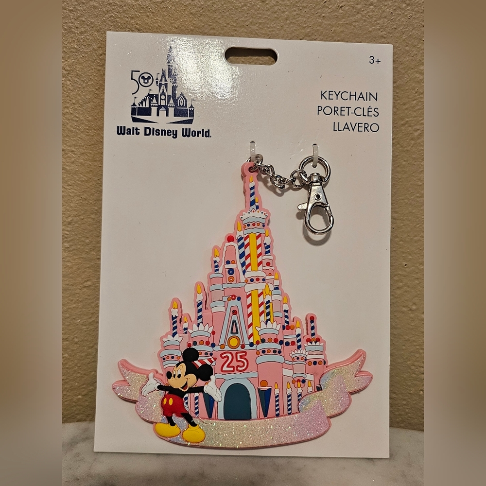 Walt Disney World 25th Anniversary Vault Collection Pink Cake Castle Keychain